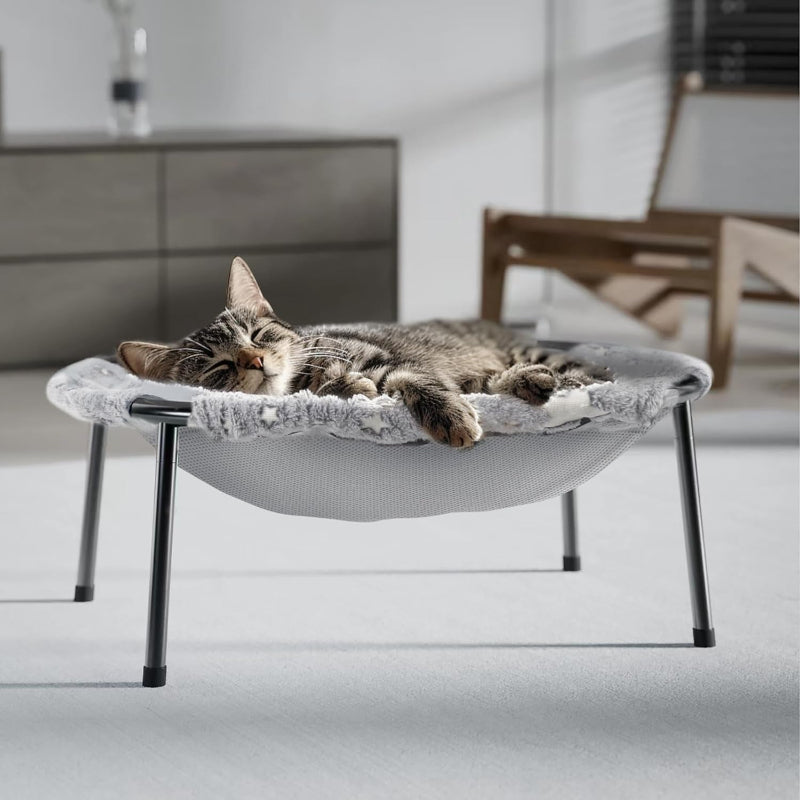 Elevated Cat Bed, Glow-In-The-Dark Fabric Cat Hammock Bed for Large Indoor Cats, Machine Washable & Breathable Cover, Tool Free Easy Assembly, up to 66Lbs (Gray, L)